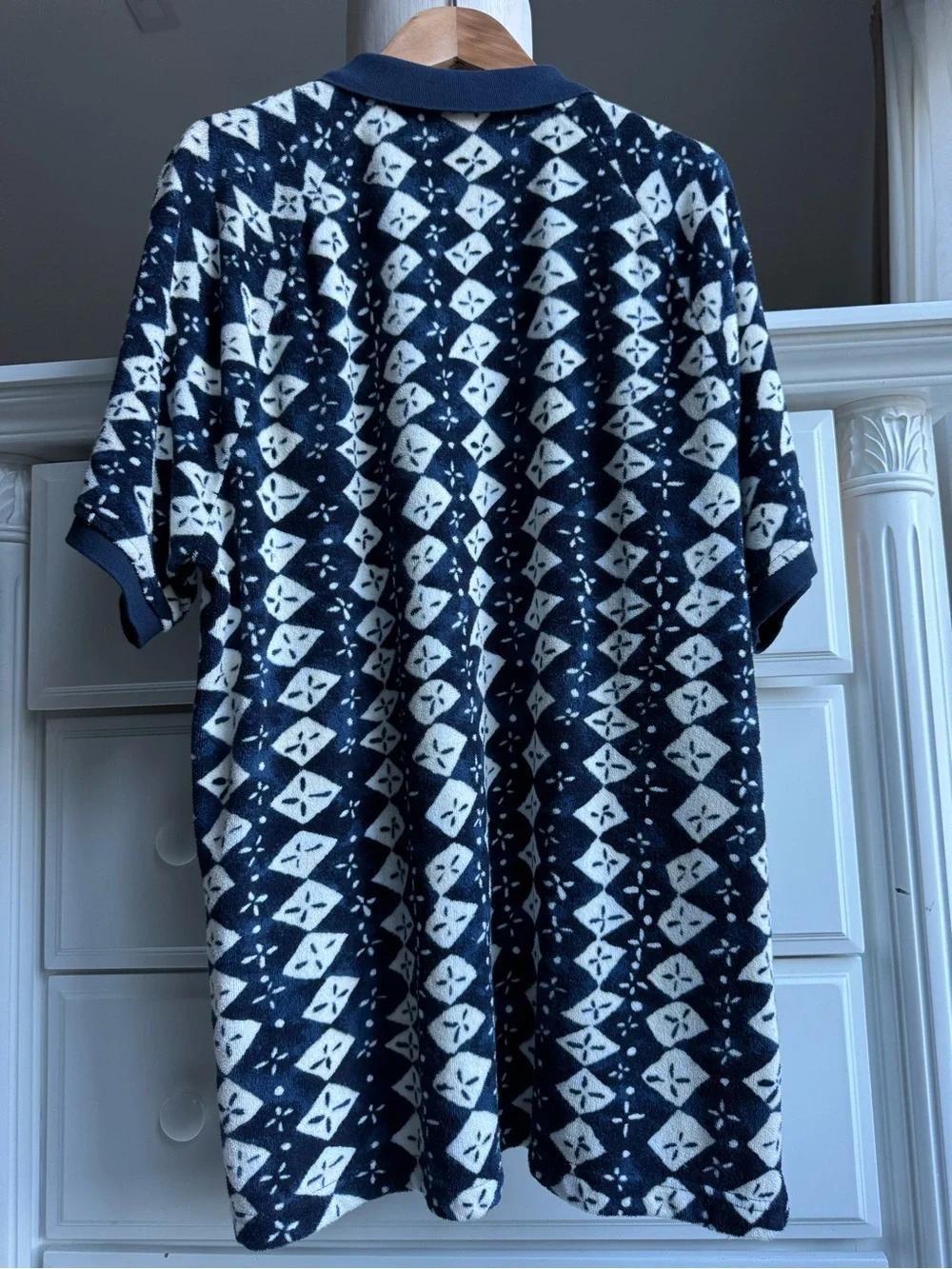 NEW J.Crew Terry Cloth Polo Shirt – Navy Print – XL